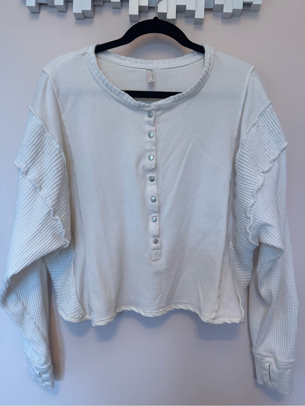 FP Movement Womenโs White Henley Thermal Top - M/L